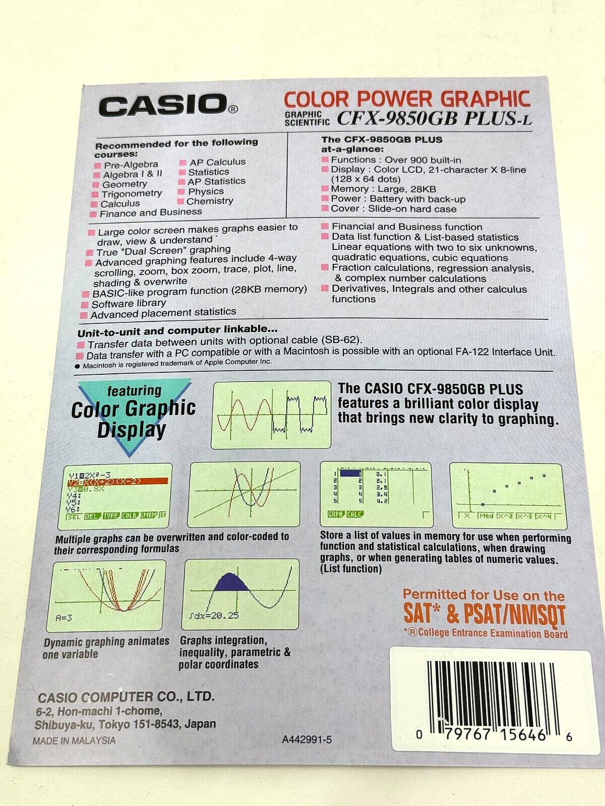 CASIO CFX-9850GB PLUS CFX-9950GB PLUS User Guide Manual Booklet Set - VG