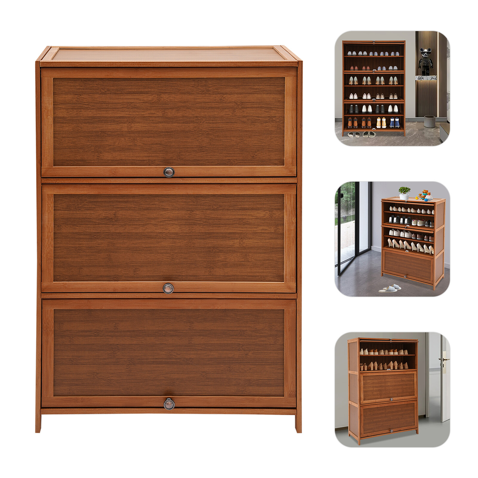 32" Entryway Bamboo 6-Tier Shoe Organizer Storage Cabinet w/ 3 Flip-up Door