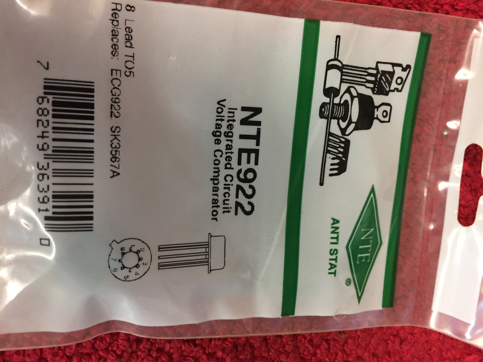 NTE 922 INTEGRATED CIRCUIT VOLTAGE COMPARATOR