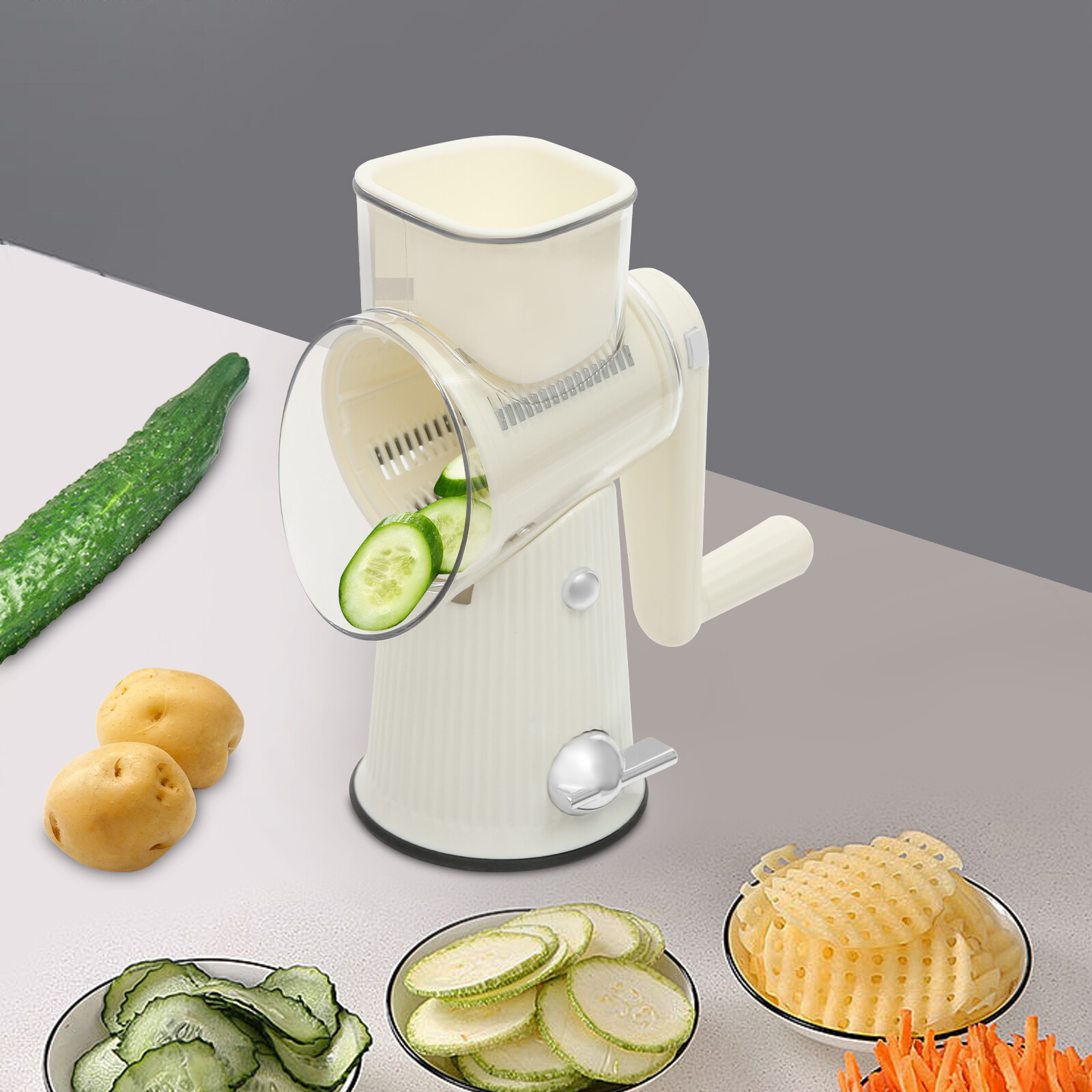 Manual Vegetable Cutter Food Manual Rotary Grater Chopper with 5 Pairs of Blades