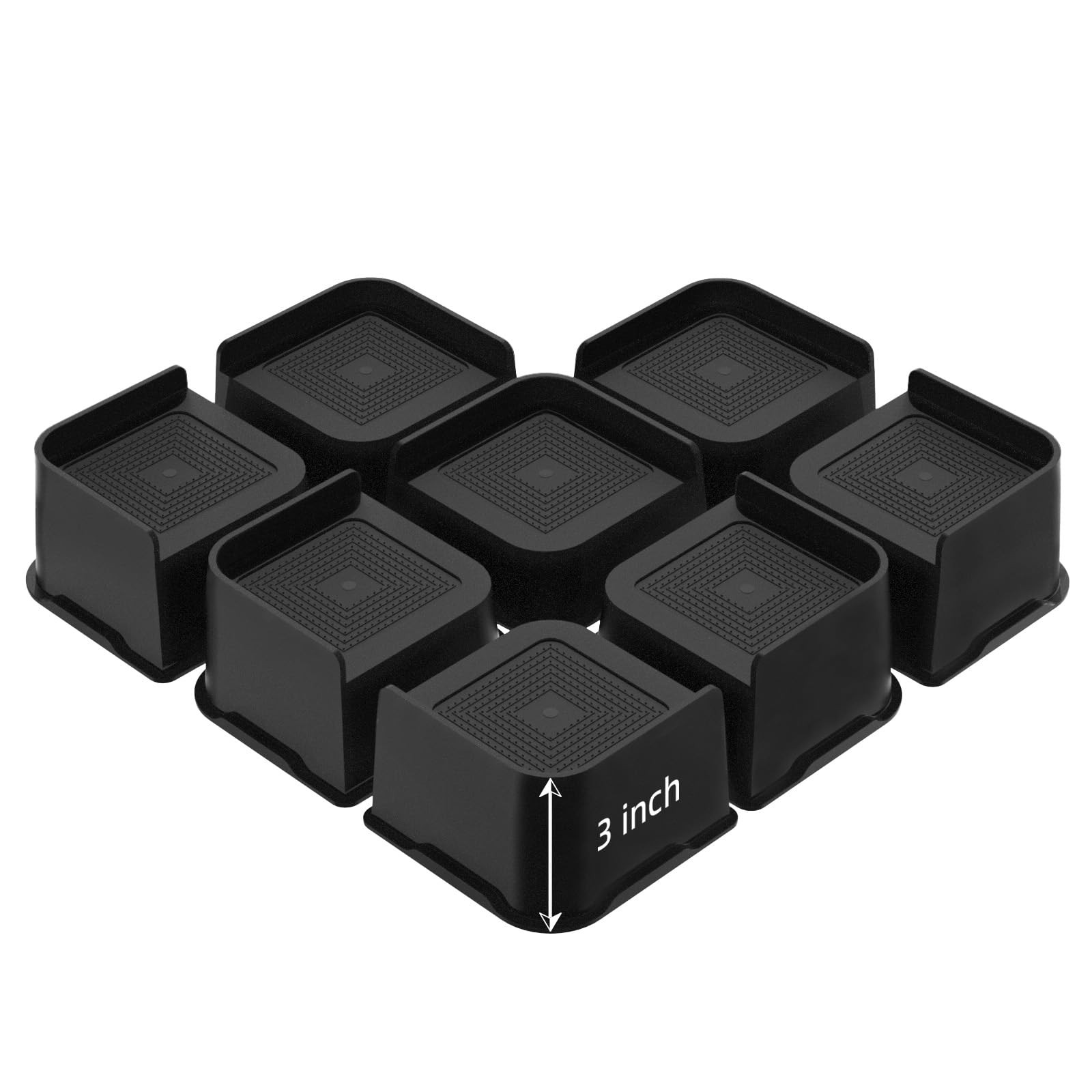 8 Pack 3 inch Black Oversized Furniture Risers Raise Blocks for Bed Couch