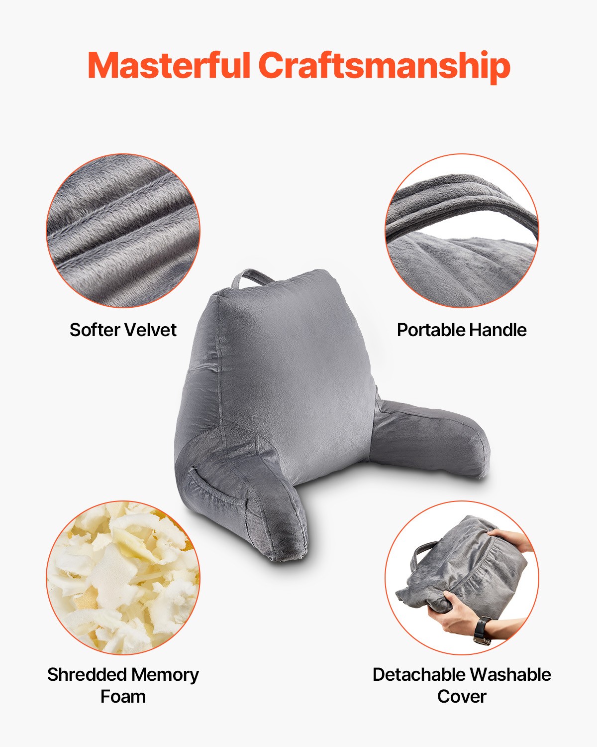 Reading Pillow Standard Size Bed Pillow with Shredded Memory Foam Washable