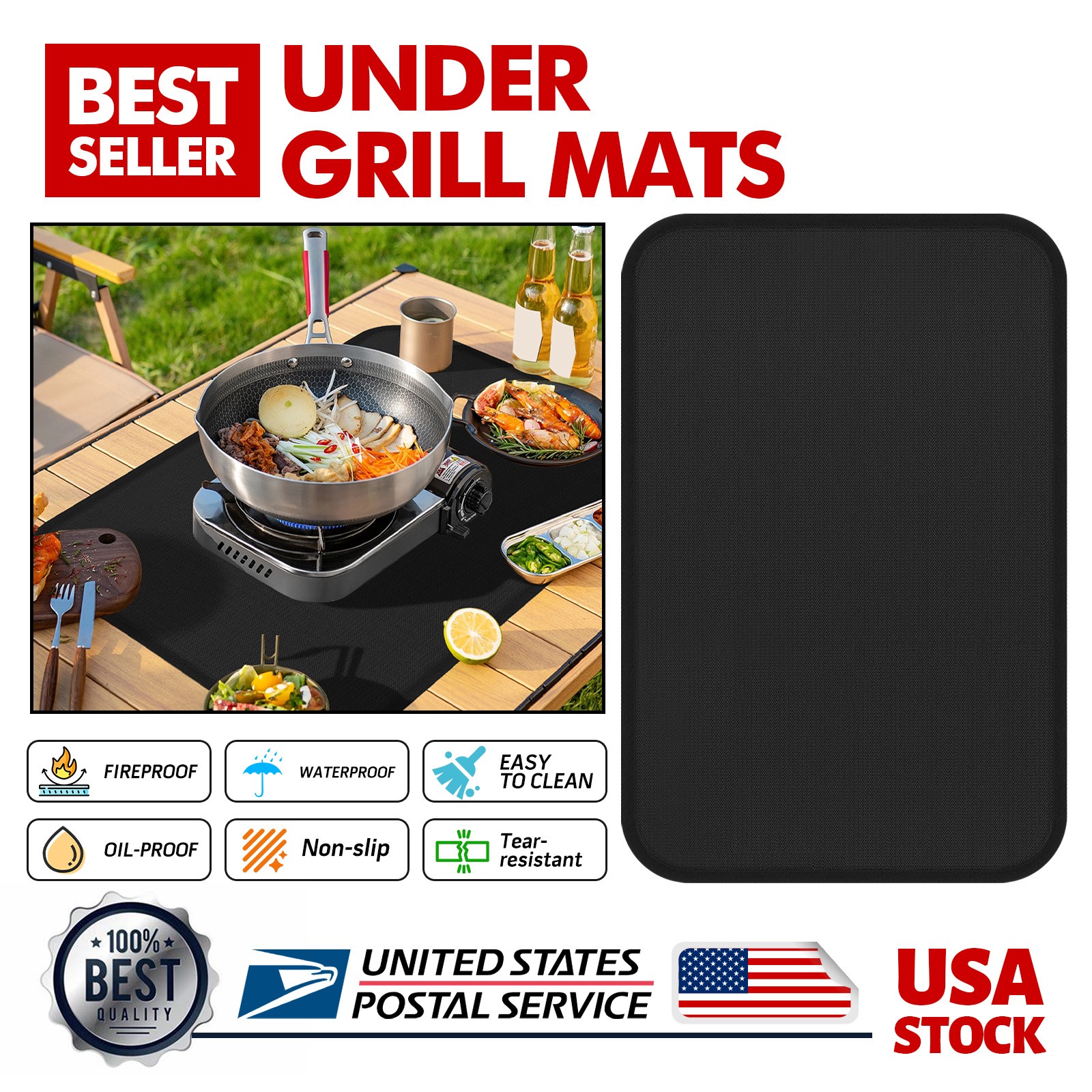 Durable Under Grill Mats Outdoor Smoker Deck Patio Protective 23.6x15.7 Inches