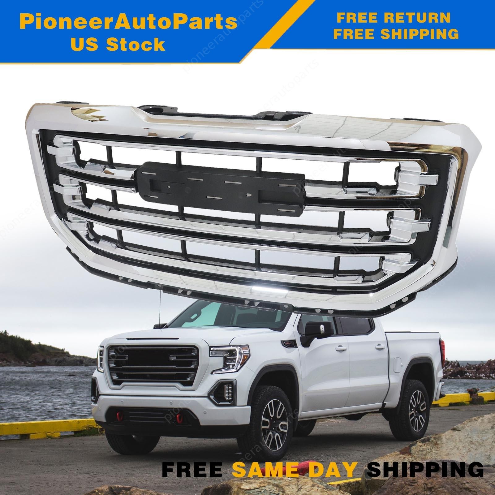 Fit For 2016 2017 2018 2019 GMC Sierra 1500 Front Bumper Grille Black & Chrome
