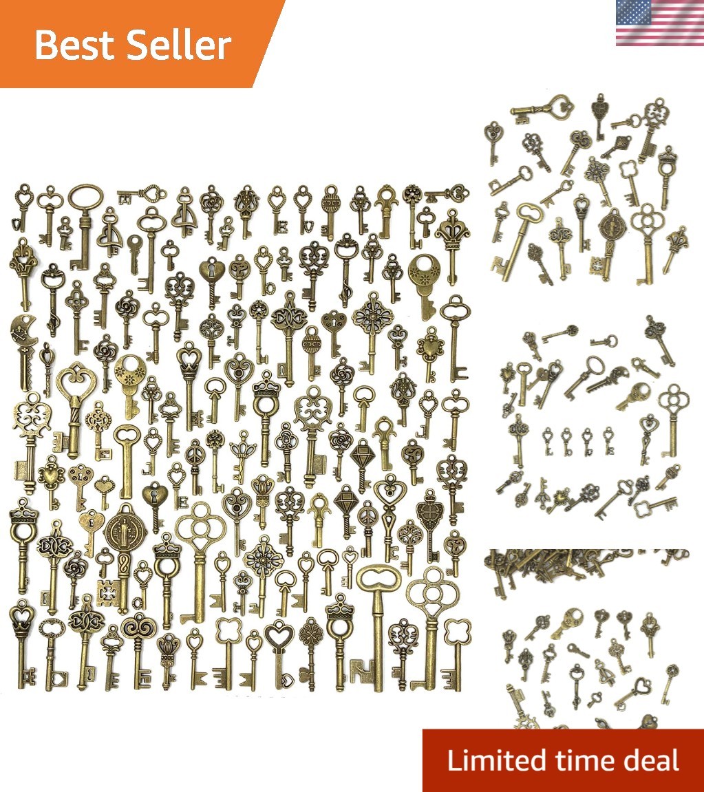Elegant 125 PCS Skeleton Key Charm Set in Antique Bronze - Perfect for Gifts