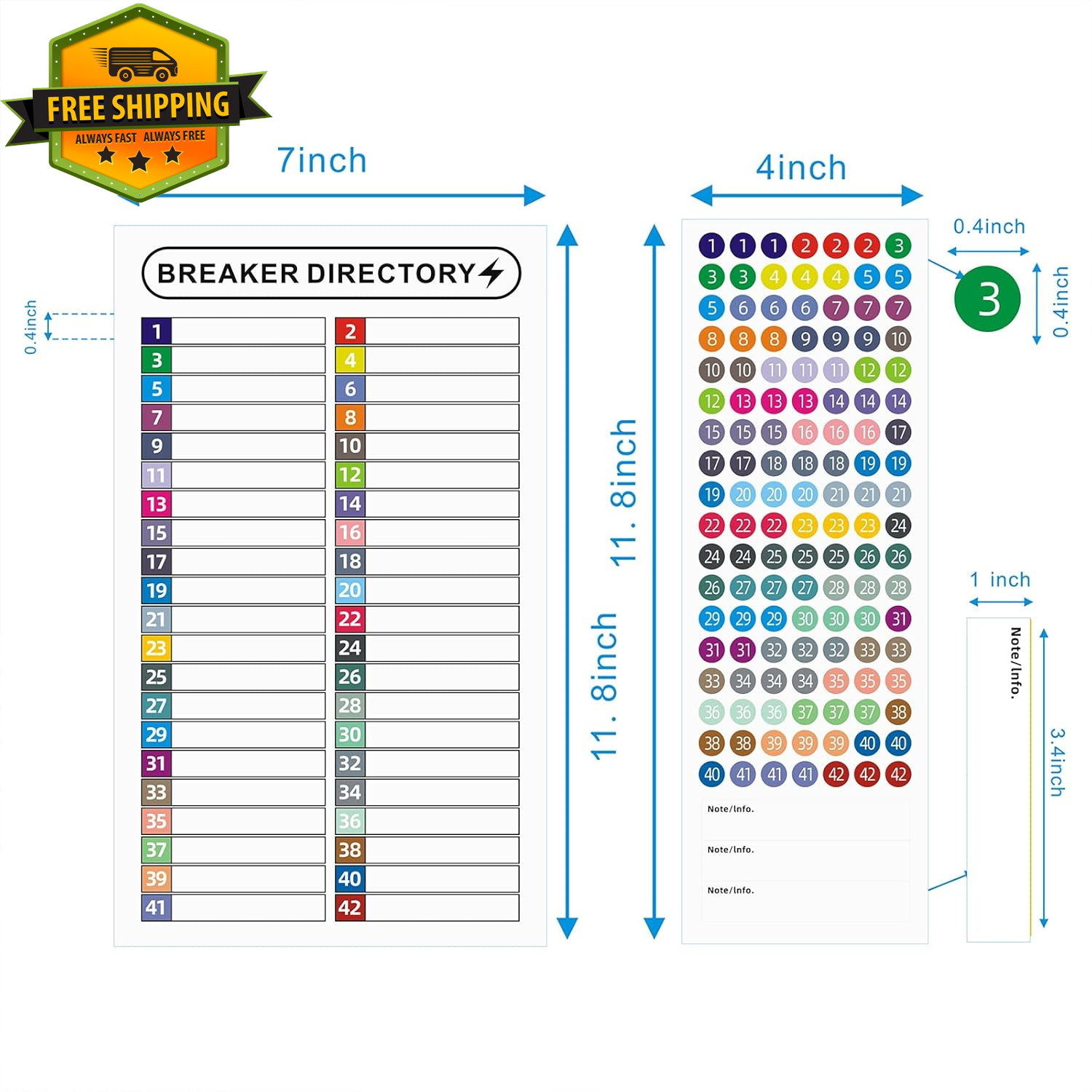 16 Sheets Breaker Panel Labels Electrical Box Sticker Waterproof Numbers Colors