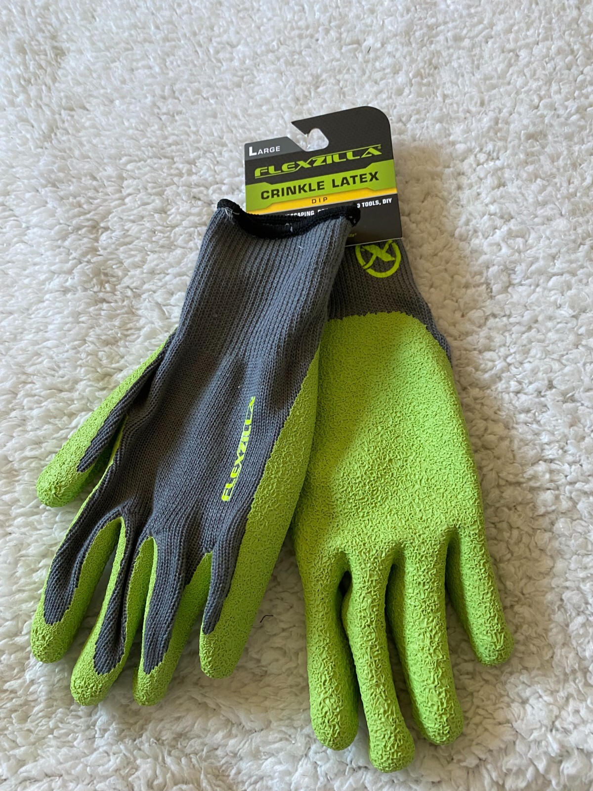 Flexzilla Crinkle Latex Dip Gray/Green Size L Garden Gloves GC240L (K3)