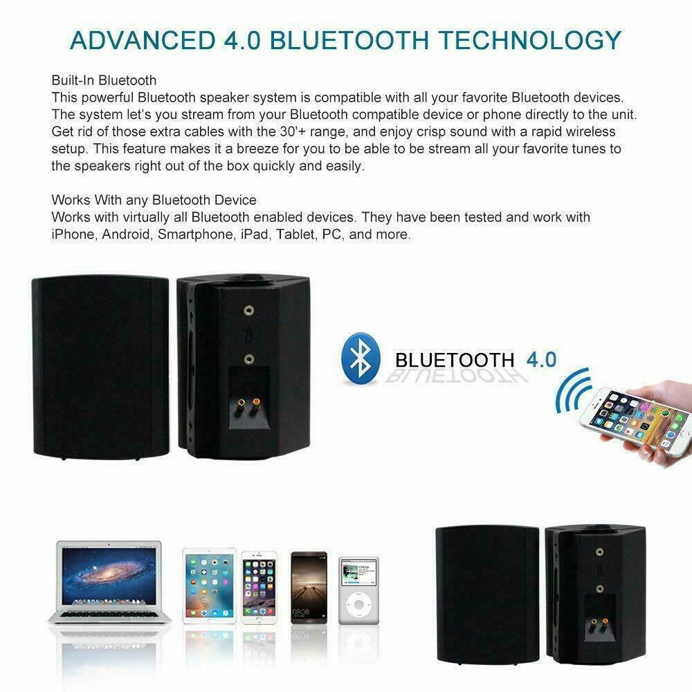 2Pair 5.25" Bluetooth Speakers Wireless Patio Waterproof Wired Wall Mount System