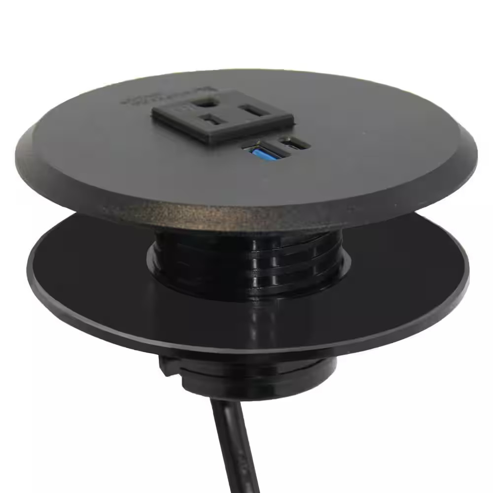 2-4 In. Universal Desk Grommet with Tamper Resistant Electrical Outlet, USB Port