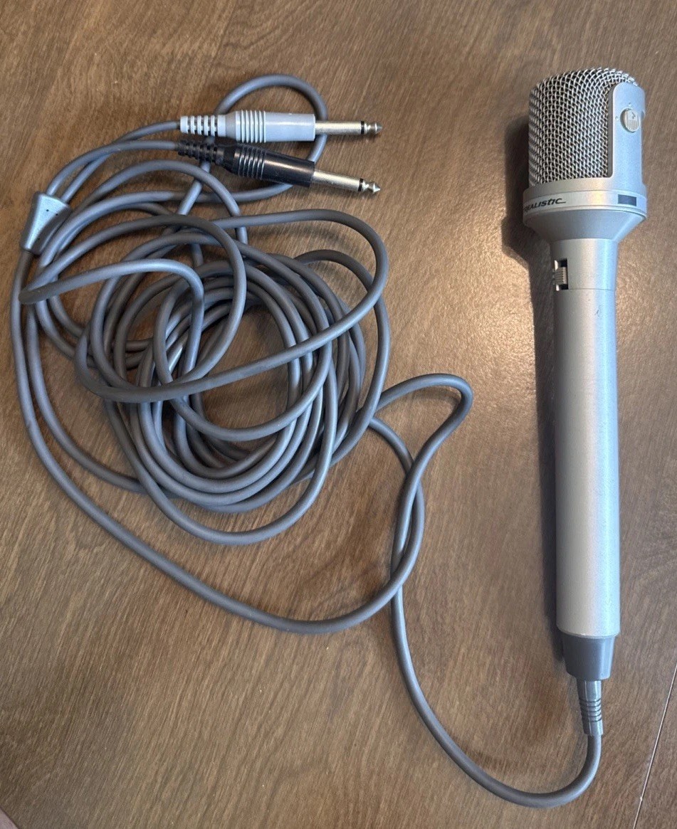 Vintage Realistic Microphone 33-1085 Stereo Back Electret Japan With Cord