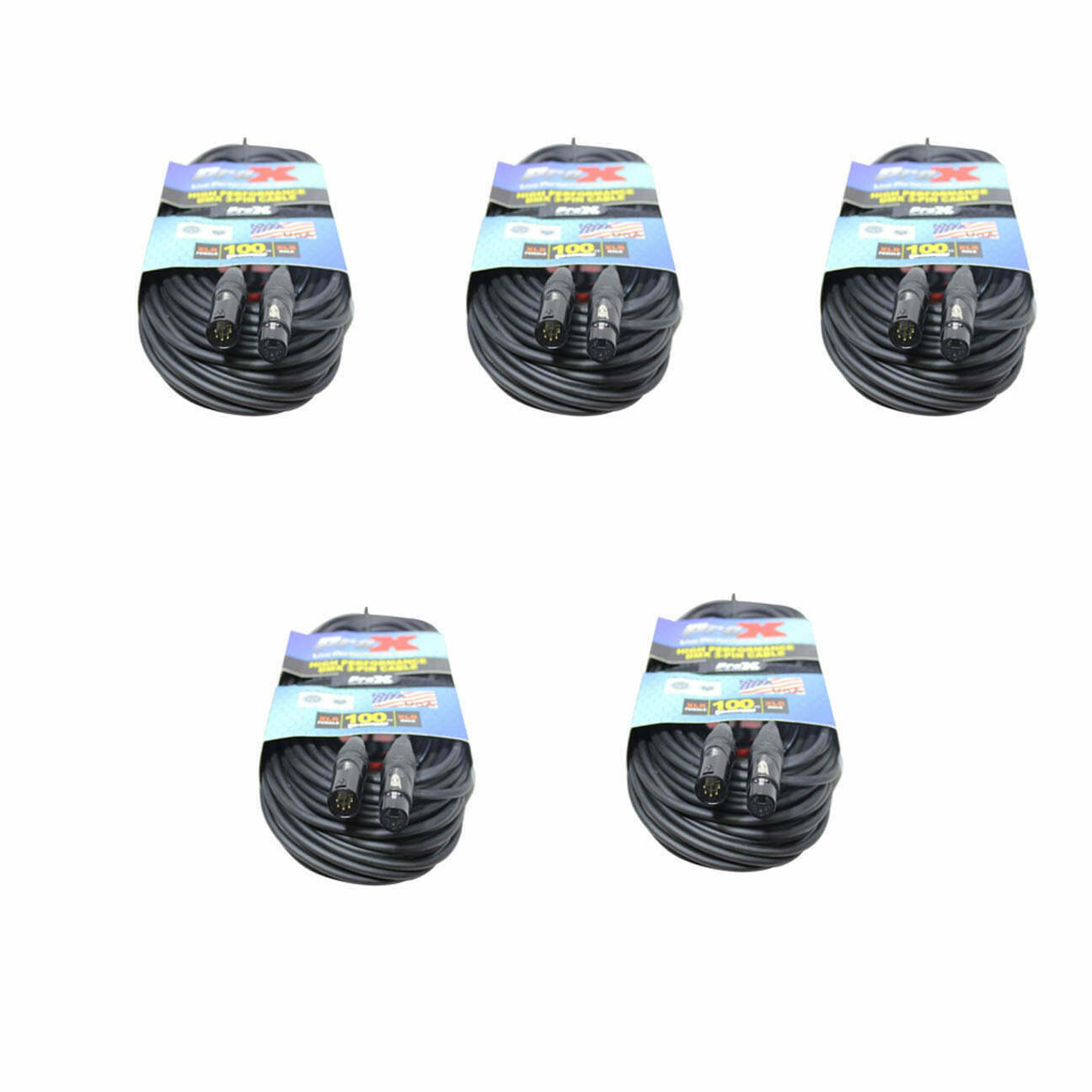 5 DMX Cables 5 Pin 100 ft Stage Lighting Light Shielded Cables