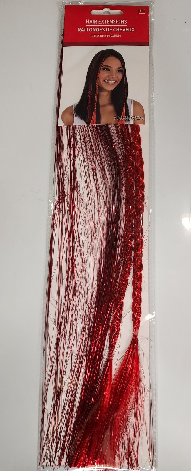 Red Tinsel Hair Extensions Fancy Dress Up Halloween Adult Costume Accessory