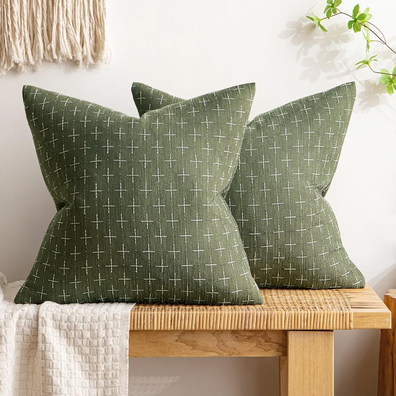MIULEE Pack of 2 Vintage Decorative Burlap Linen Spring Throw Pillow Covers M...