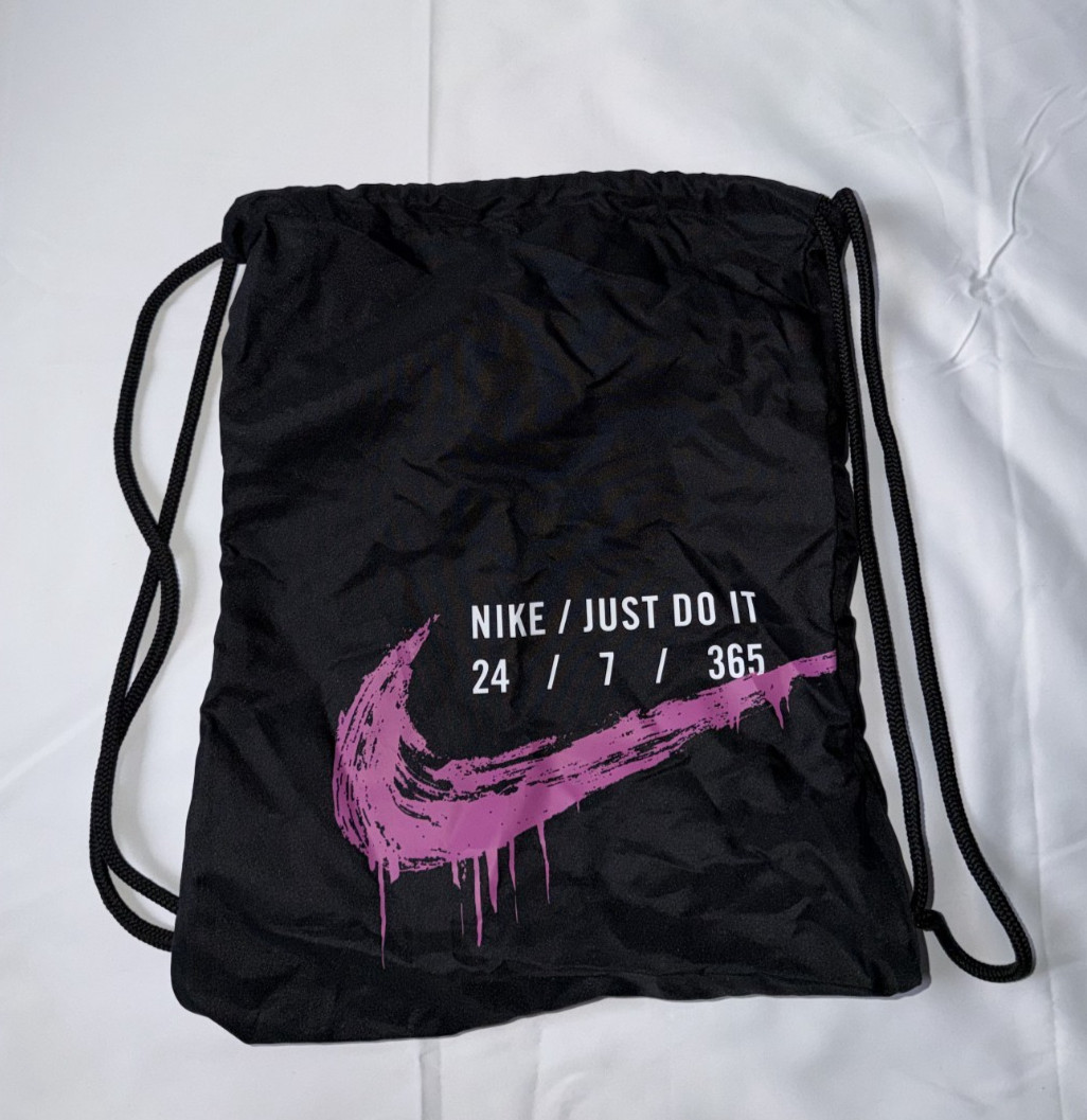 Nike Drawstring Bag Black Pink Swoosh Just Do It Gym Sack 24/7/365 NWOT