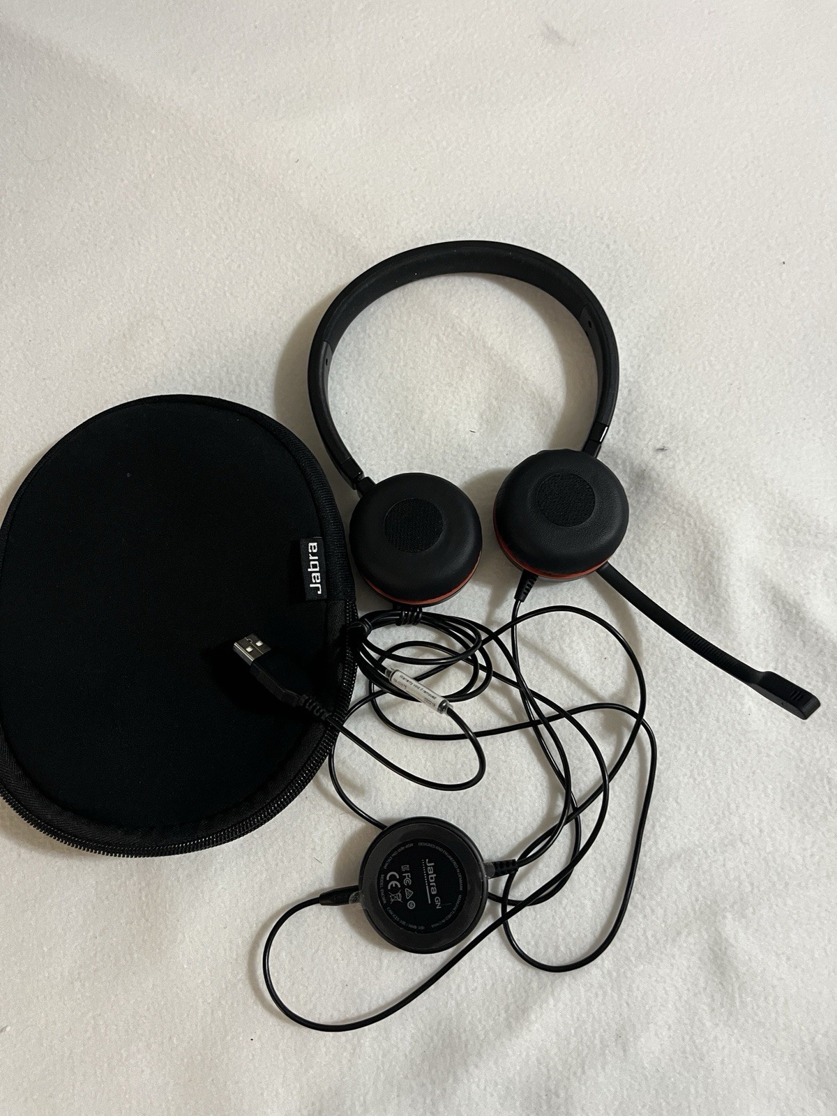 Jabra HSC060 / ENC060 Wired Headset USB-A Dual Black w/ Carrying Bag - Tested