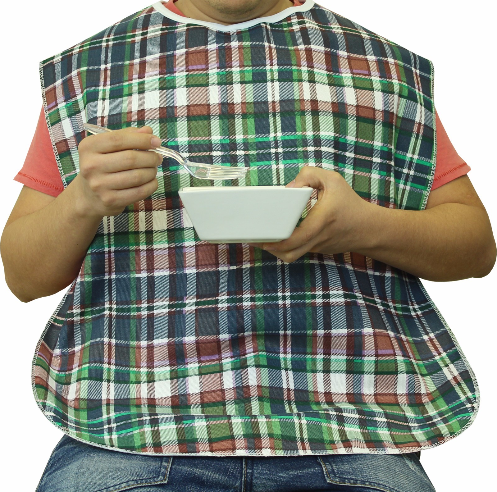 Extra Wide Adult Bib with Waterproof Vinyl Backing and Snap Closure - "22 X"32