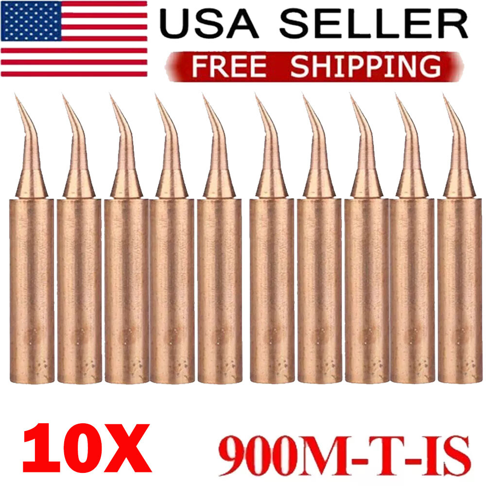 10x 900M-T-IS Pure Copper Soldering Iron Tips Sets Lead-Welding Solder Tip Tool