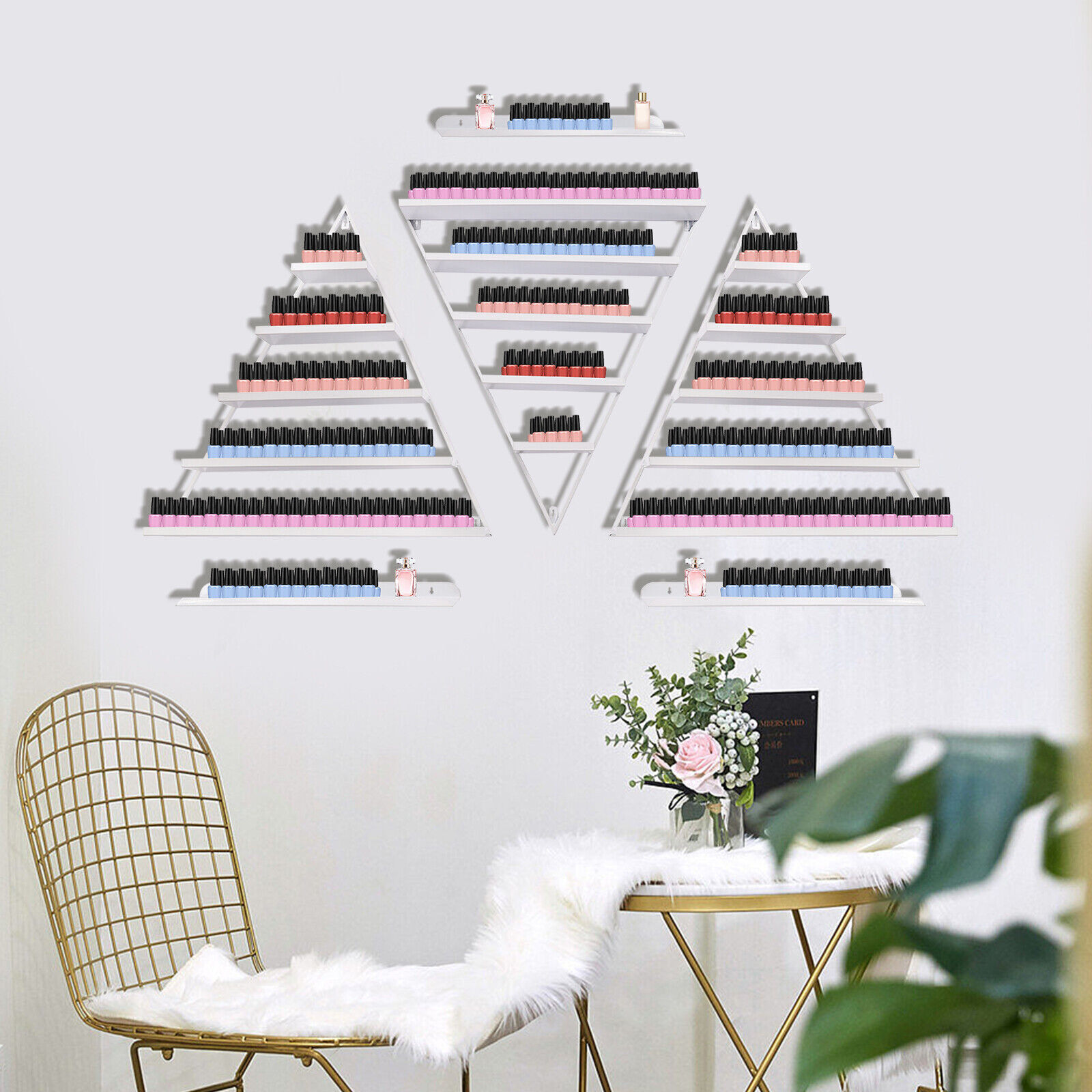 3 Pcs Triangle Wall-mounted?Nail?Polish?Display?Racks 5-Tier White Display Shelf