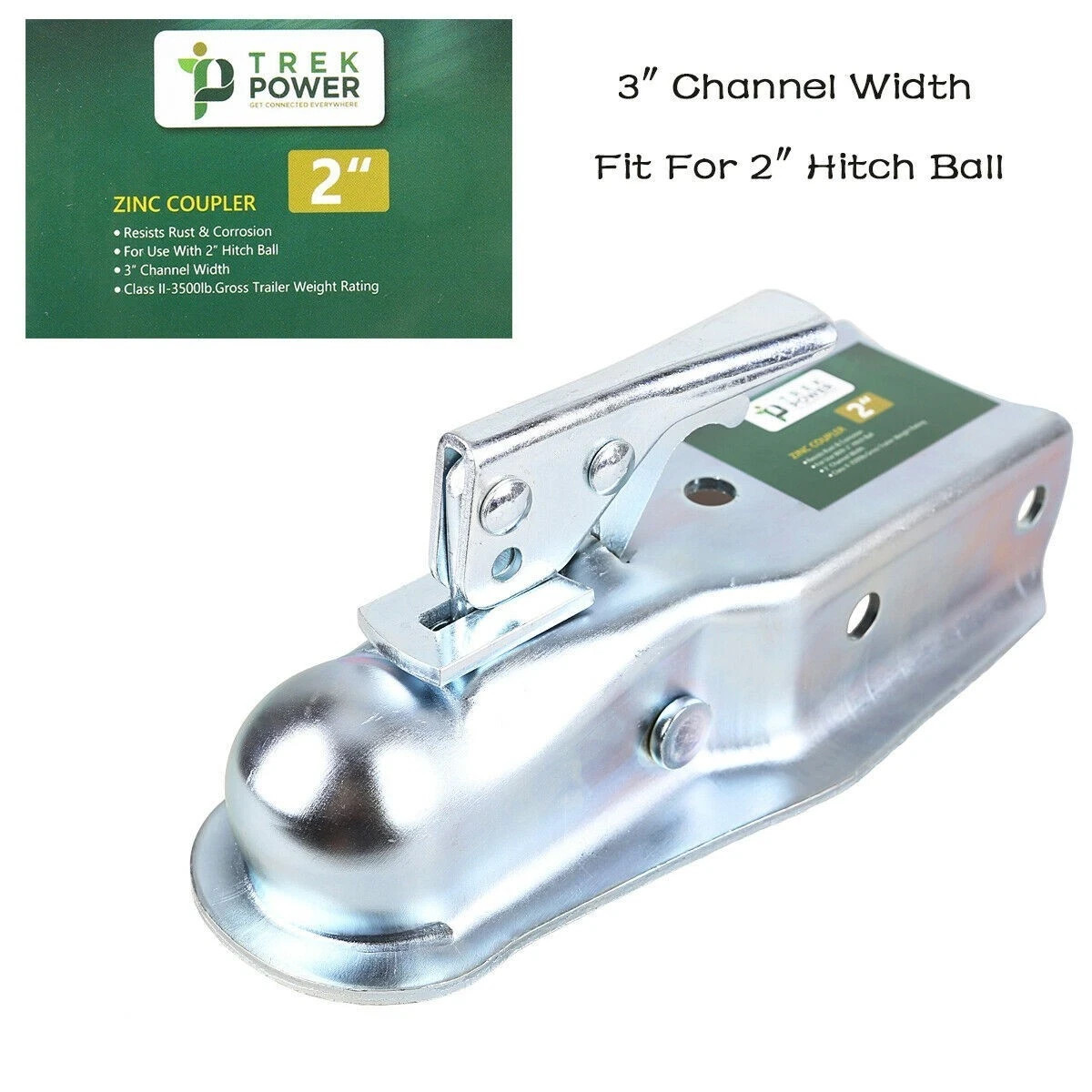 Straight Tongue Trailer Coupler 3,500LB For 2" Hitch Ball W 3" Channel Width