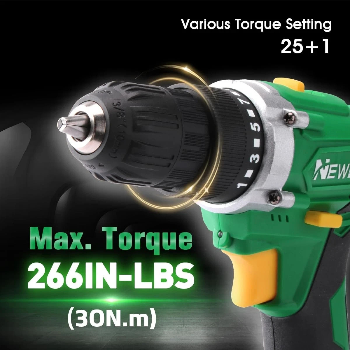 Variable Speed Cordless Drill Driver 21V Li-Ion Battery w/ LED Work Light