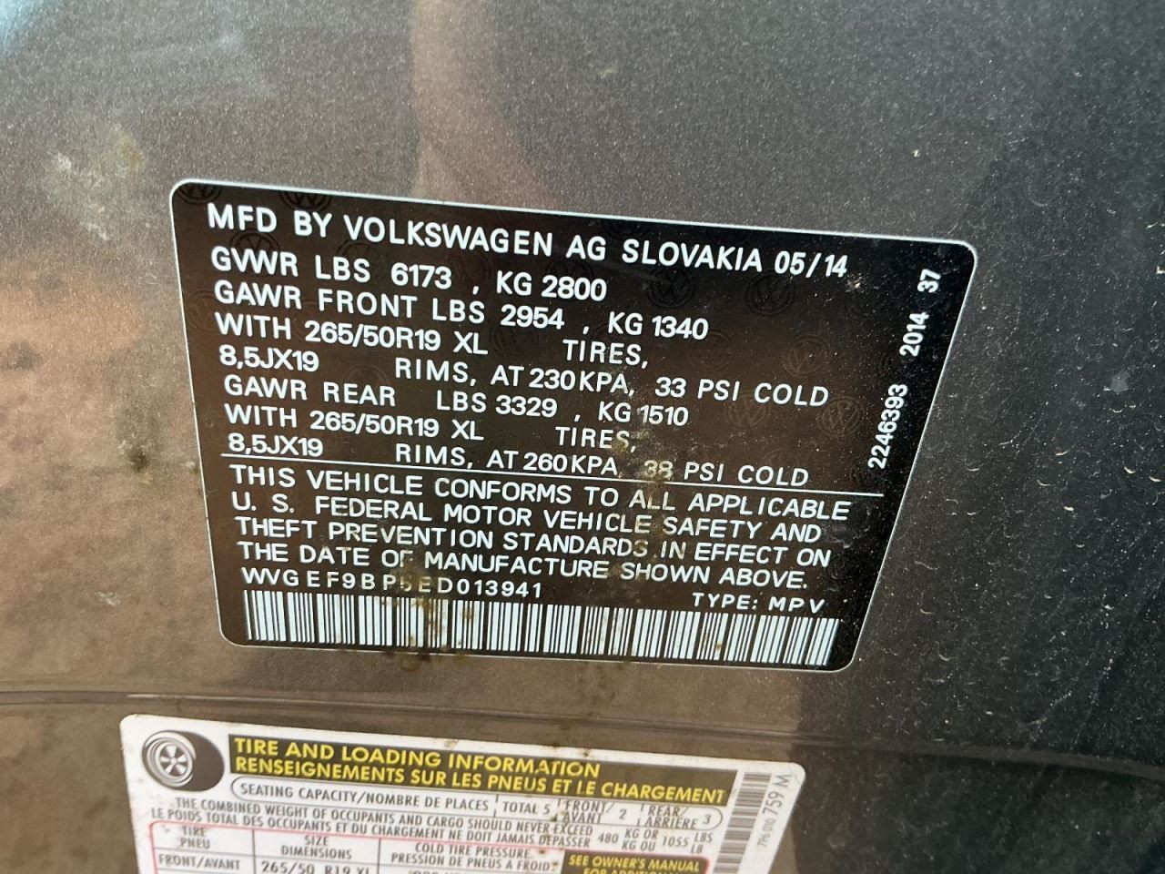 TOUAREG 2014 Glove Box 4989253
