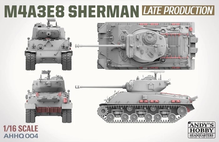 Andy's Hobby 1/16 M4A3E8 LATE WWII/Korean War Sherman "Easy Eight" Kit #AHHQ004