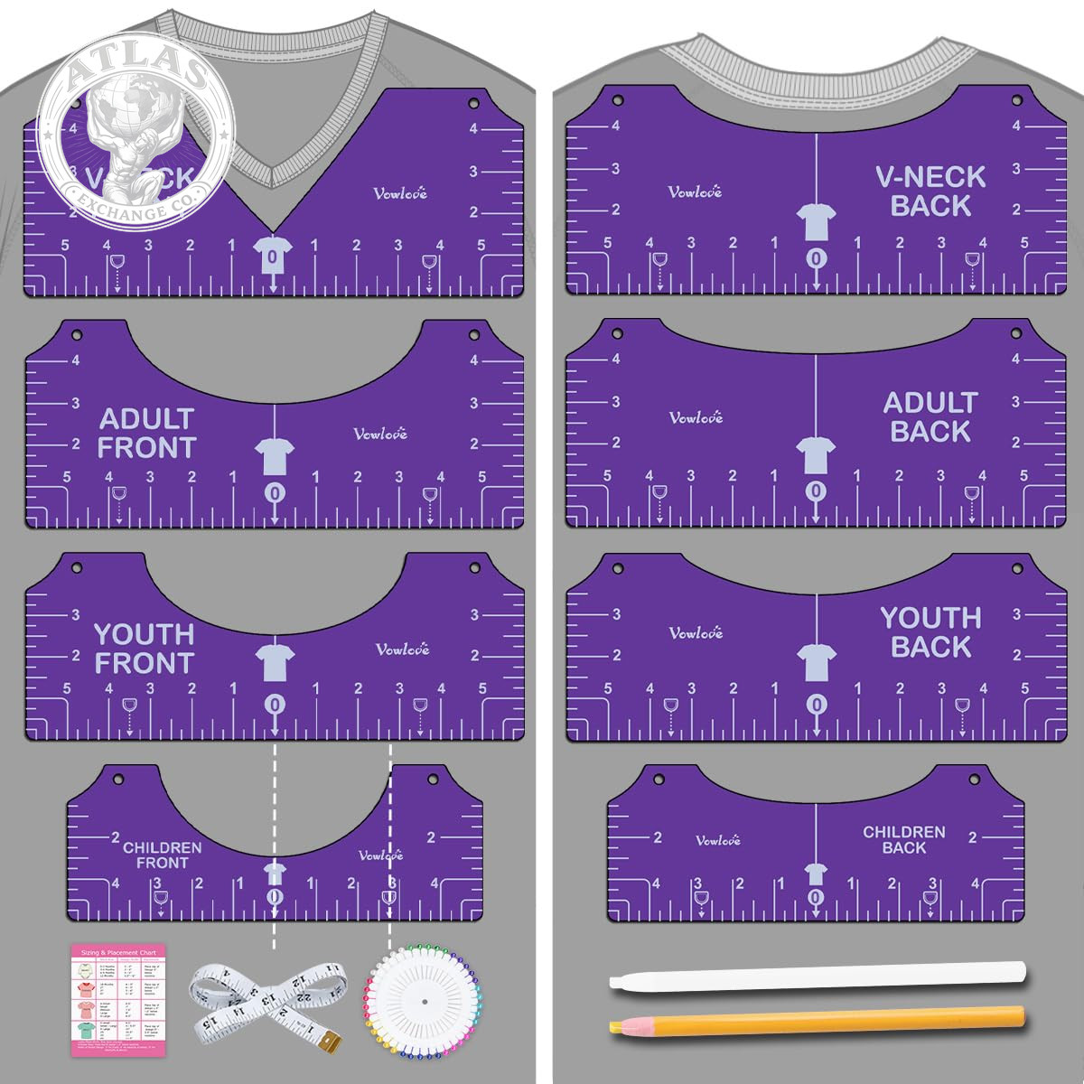 Vowlove Tshirt Ruler Guide Set for Cricut, Shirt Measure Ruler Centering Tool, A