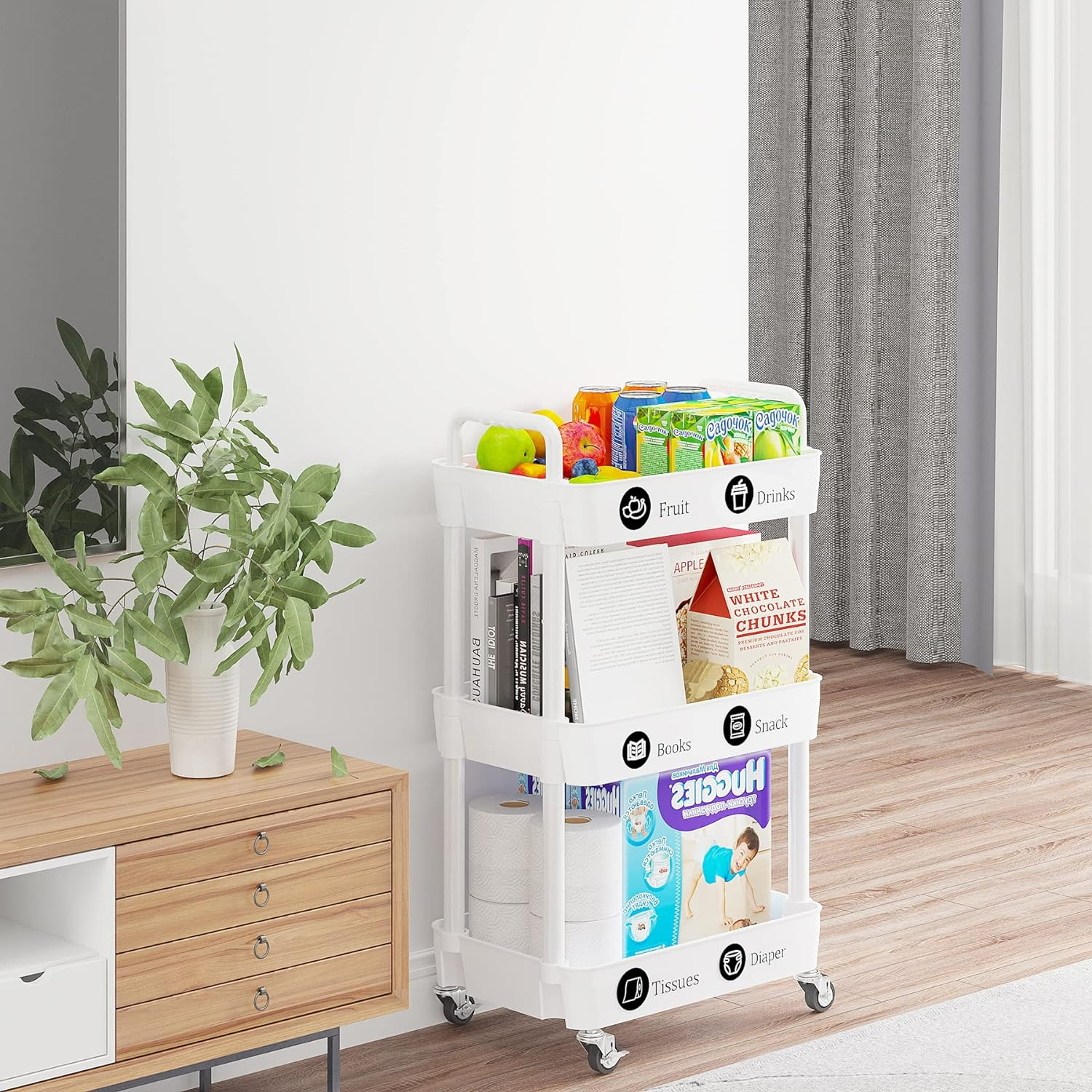 3-Tier Rolling Cart with Wheels,Multifunction Utility Storage Carts, Kitchen Sto