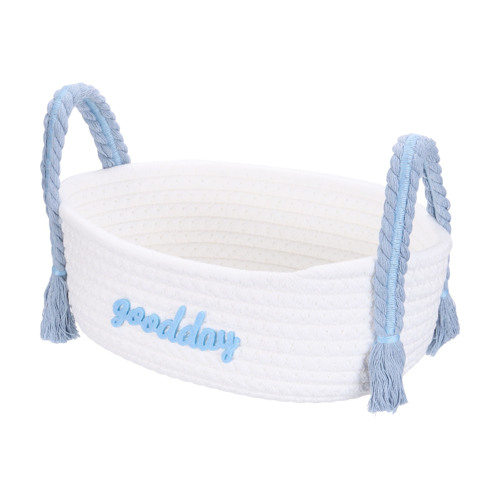 Rectangular Rope Basket, 11x5.9x7.1 Inch Small Woven Baskets, White/Sky Blue