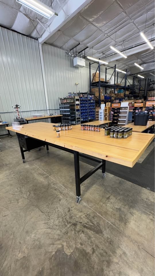 Huge 11ft Industrial Workbench - Solid Wood Top - Heavy Duty -bowling alley