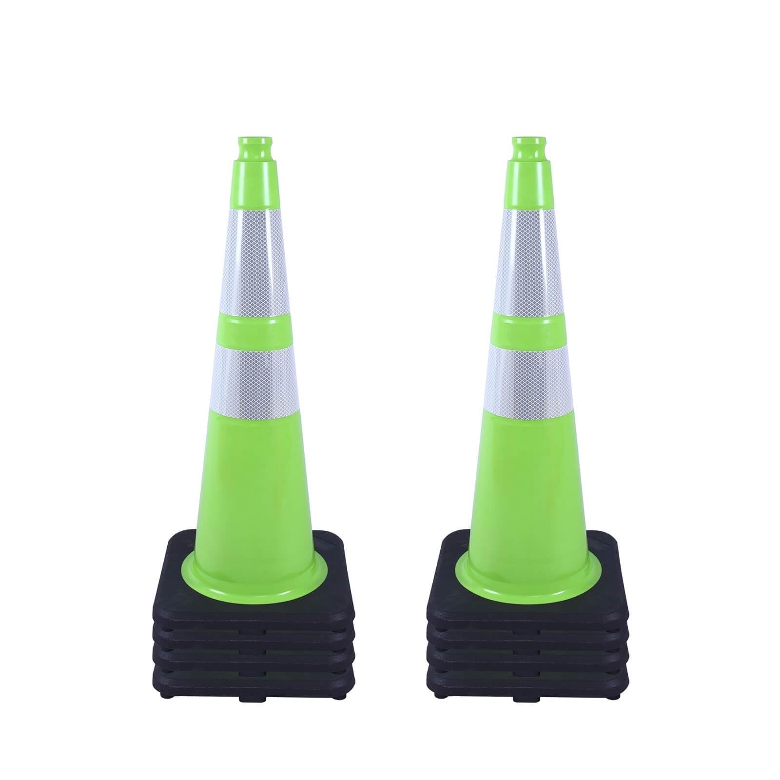 Green 12/18/28/36'' Flexible Black Base PVC Traffic Cone with Reflective Collar