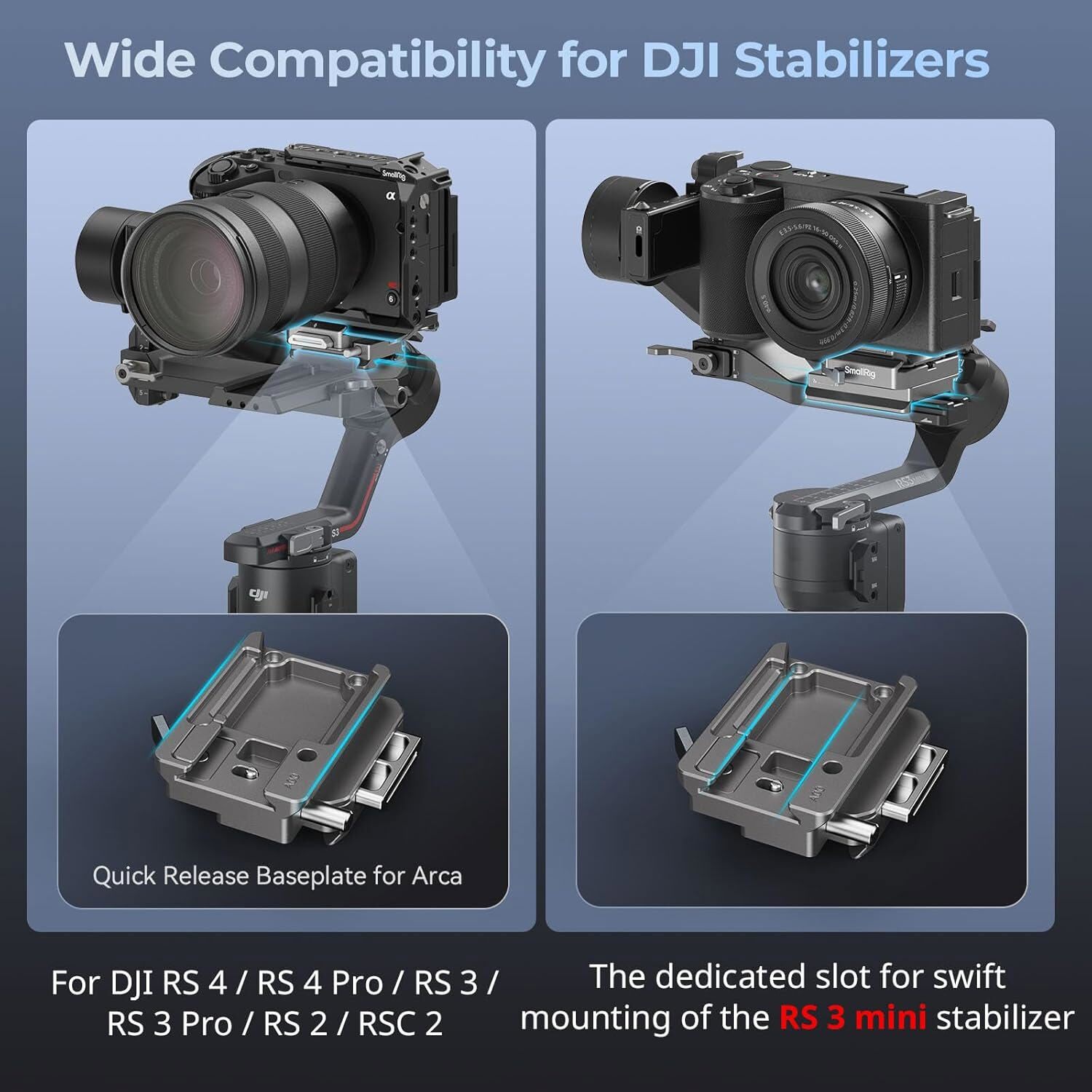 SmallRig Quick Release Mount Plate Kit for DJI RS 4 Stabilizers