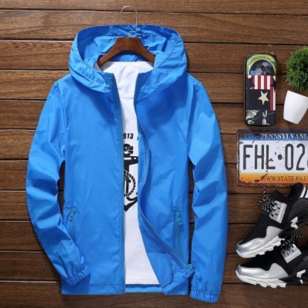 Men's Hooded Lightweight Jacket Hooded Windbreaker Outwear Zipper Rain Jacket