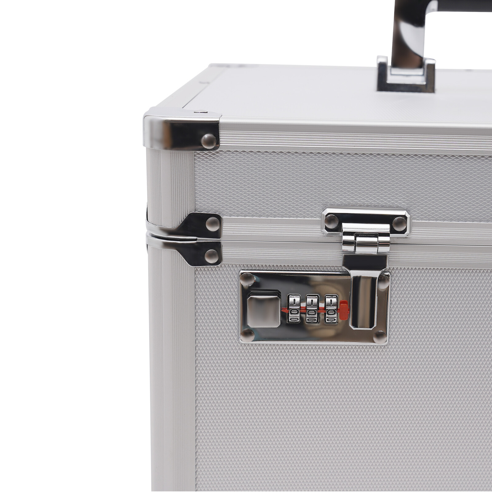 Vinyl Record Storage Box with Combination Lock for 50 Records, Silver