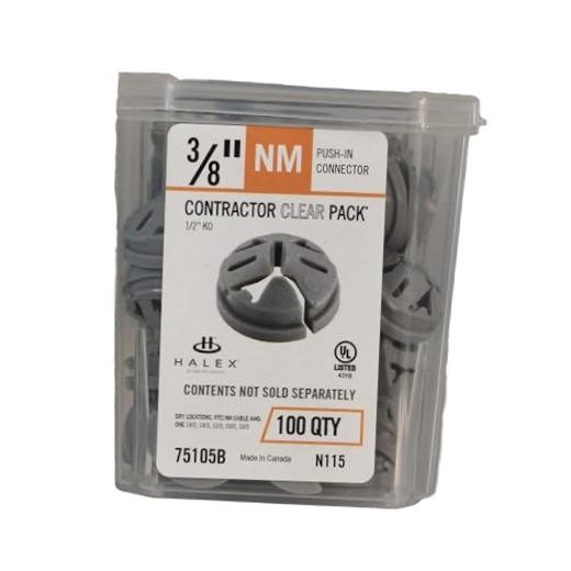 3/8 in. Non-Metallic Push-in Connector, 1/2 in 75105B – 100 Per Pack – Gray