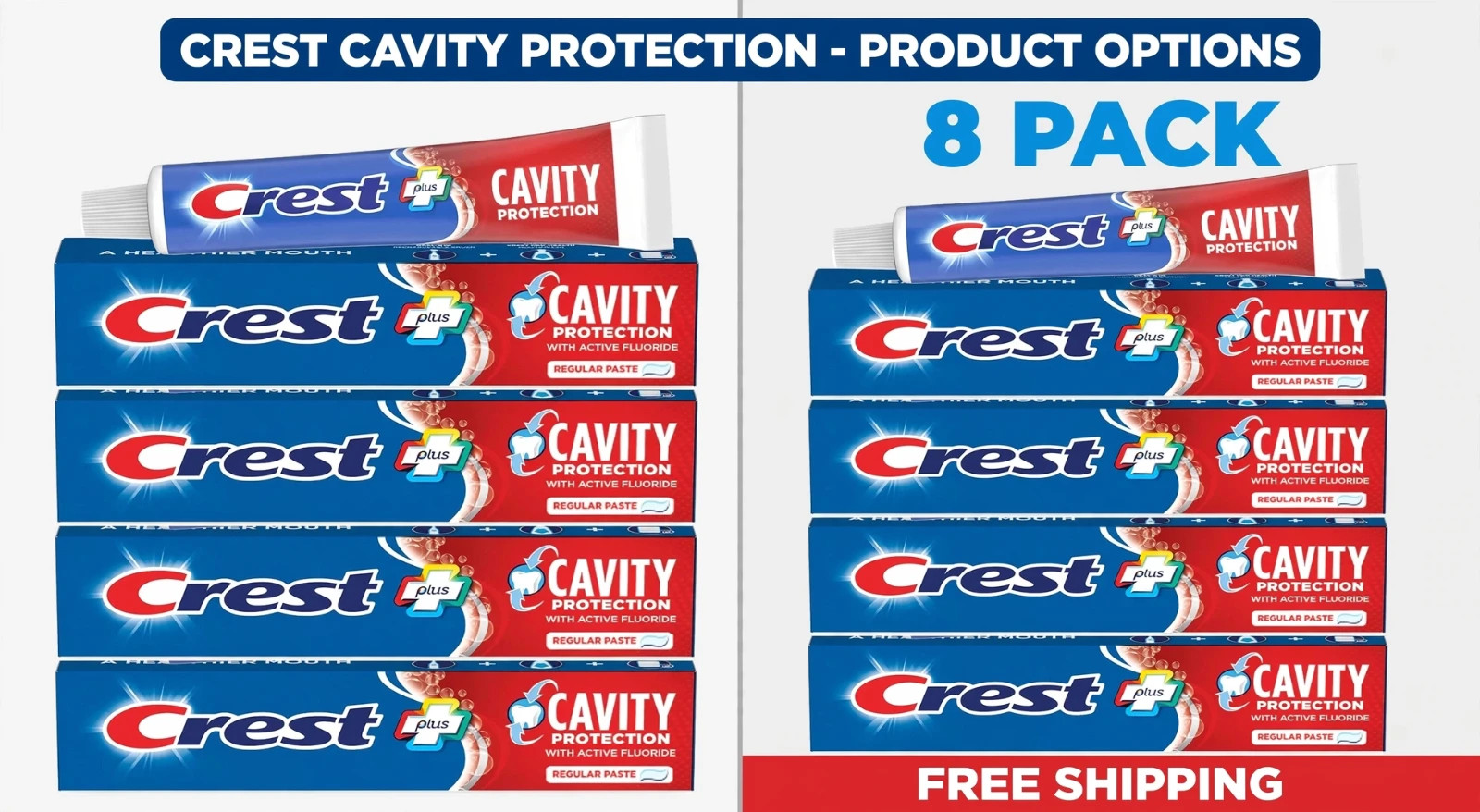 8 Pack of  Crest Plus+ Cavity Protection Toothpaste Regular - 8.2 Oz each