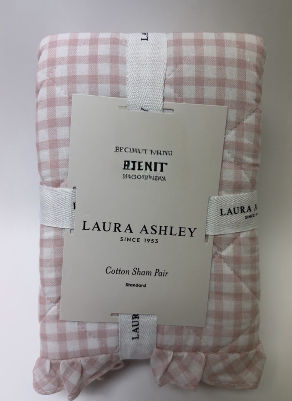 New Set of 2 Laura Ashley Oxford Pink/White Stripe Ruffle Standard Pillow Shams