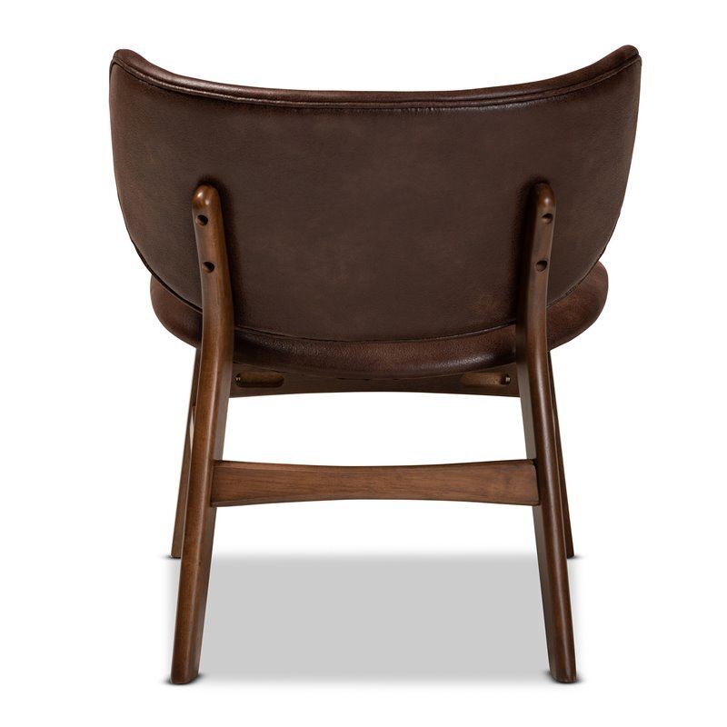 Bowery Hill 16.1" Mid-Century Wood/Faux Leather Accent Chair in Walnut Brown