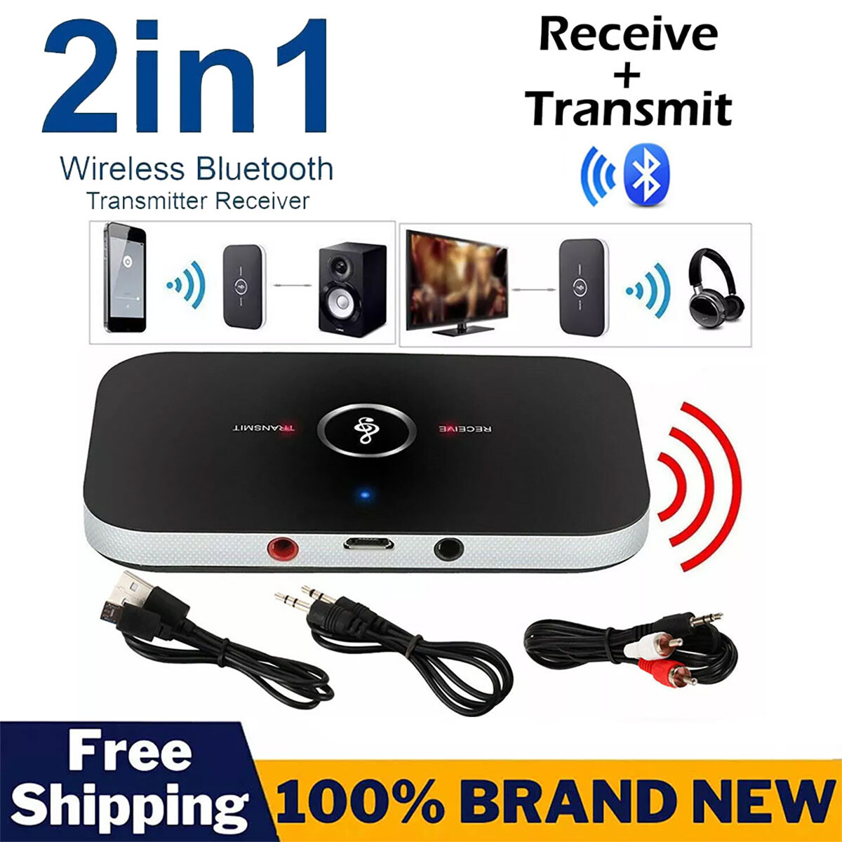Bluetooth Transmitter Receiver Wireless Adapter For iOS Android TV headset USA