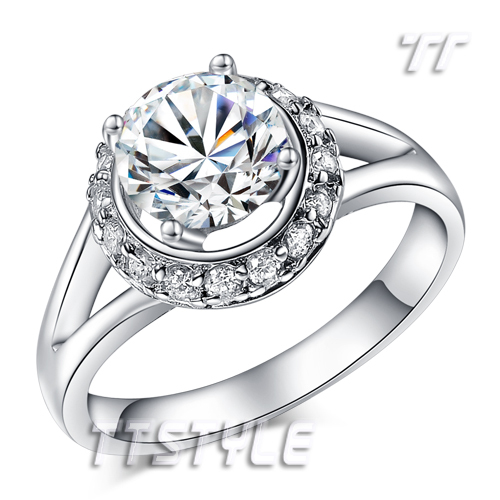 TTstyle RHODIUM 925 Sterling Silver 1.25 Ct Engagement Dress Ring