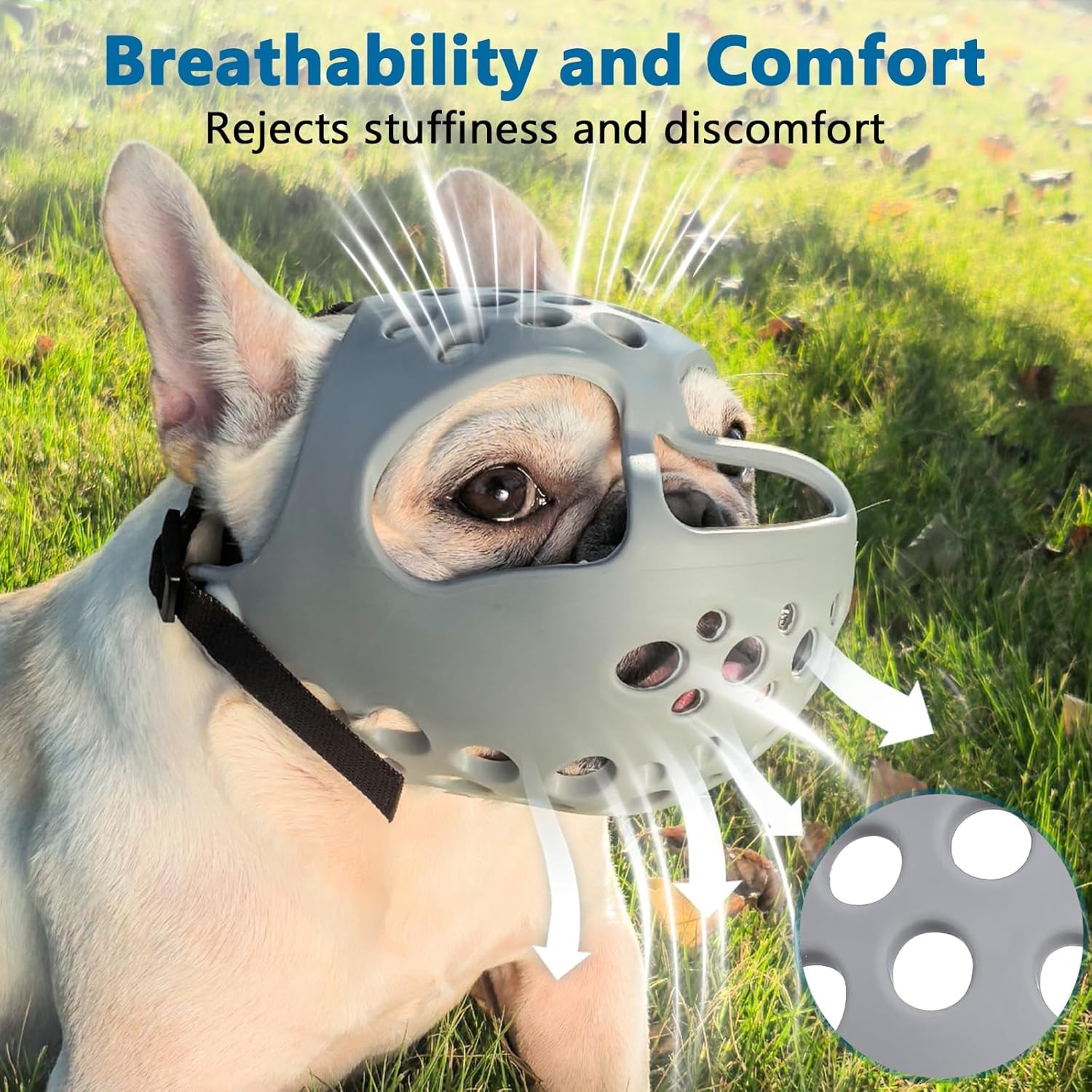 BARKLESS Short Snout Dog Muzzle, Soft M（Head 15-16½）, Gray