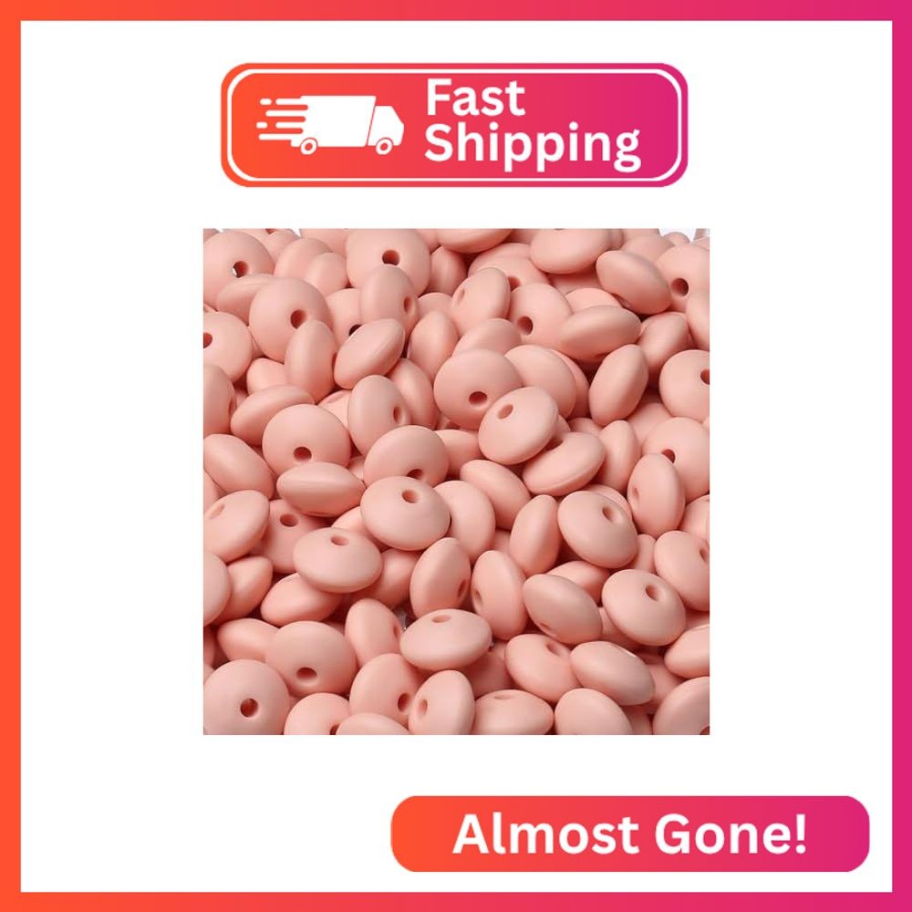 LAIDANLA 150PCS Flesh Pink Silicone Lentil Beads,12mm Bulk Silicone Abacus Beads