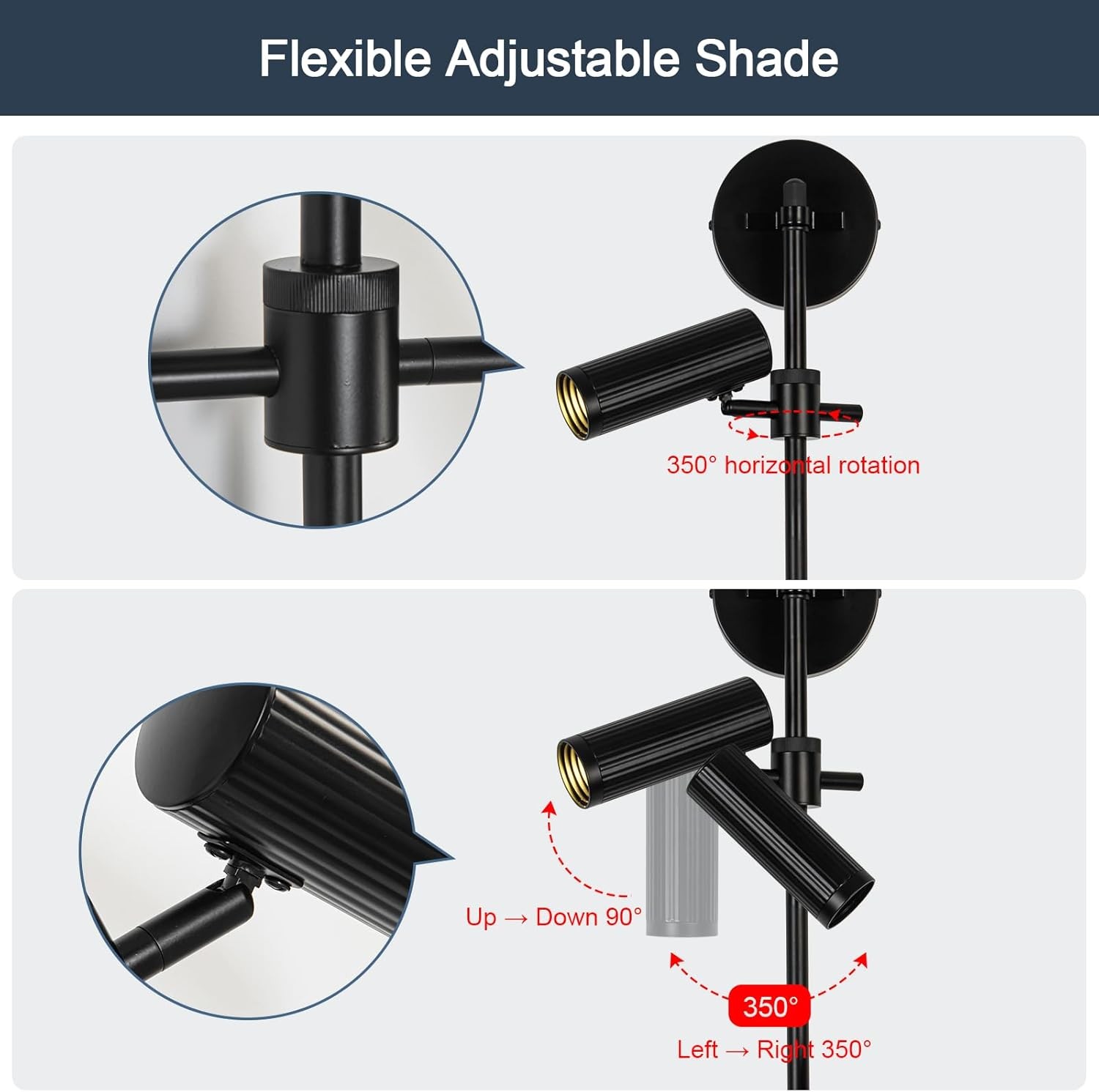Plug in Wall Sconces Black 2 Lights Rotatable with Switch