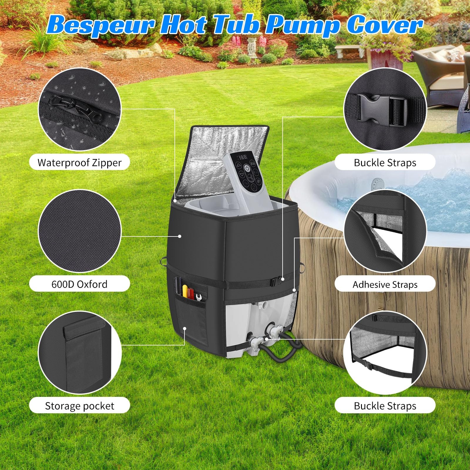 Hot Tub Spa Heater Pump 16.9" D x 14.96" W x 21.2" H (Square), Black