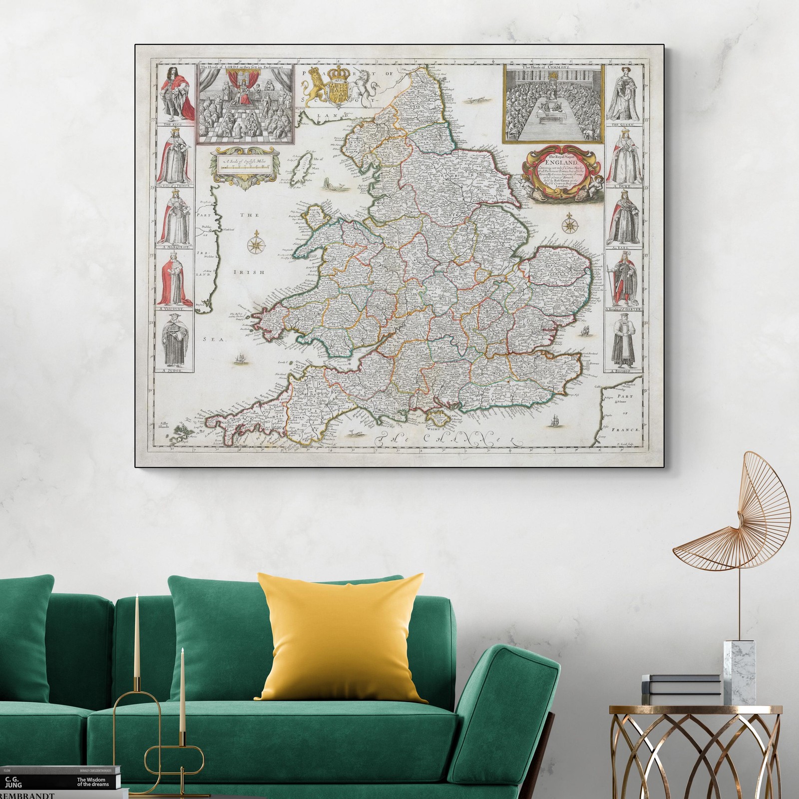 1688 Royal Map of England – Stuart Era Counties, Cities & Boundaries