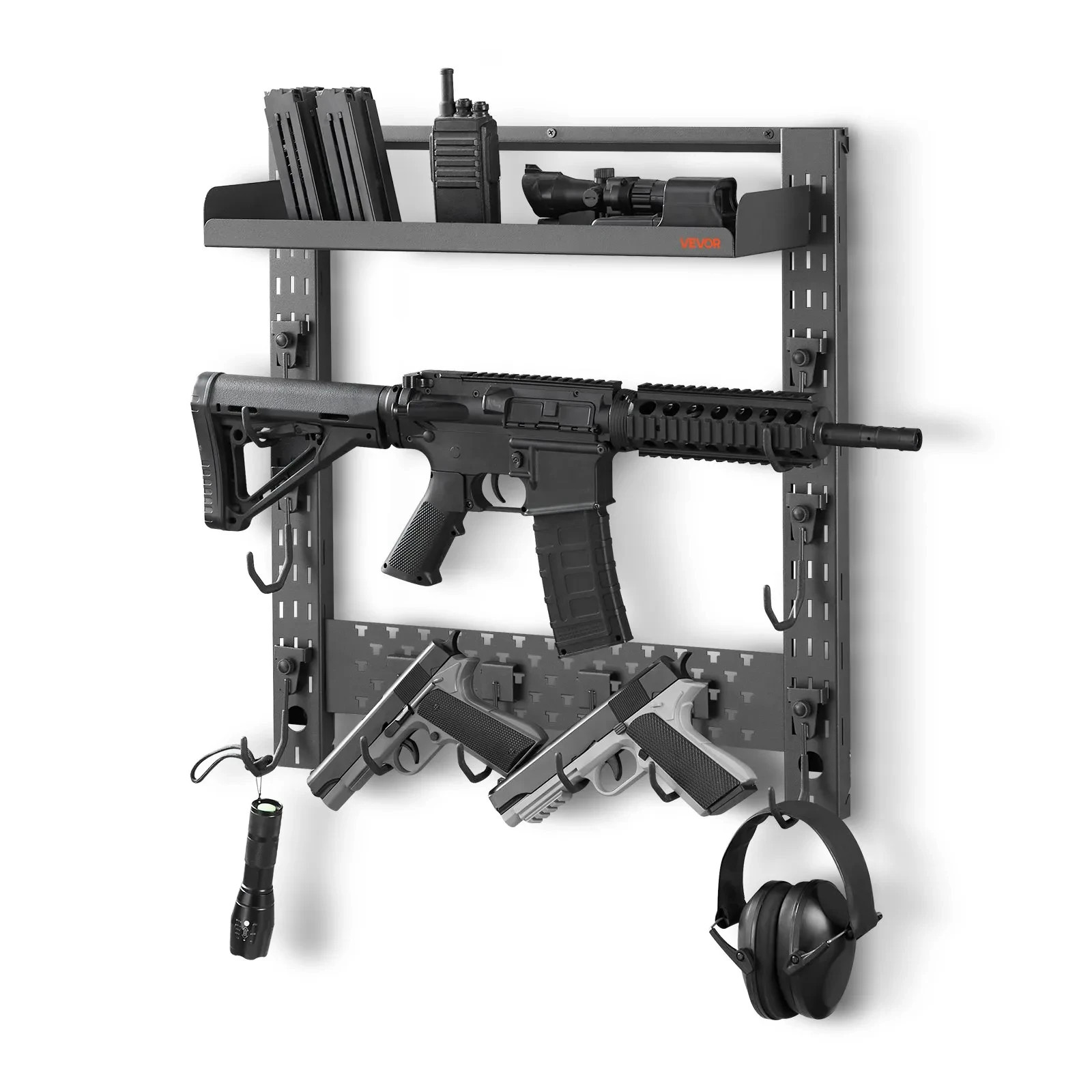 Gun Rack Wall Mount Heavy Duty Steel Holds 3 Rifles Shotguns w/ J-Hooks