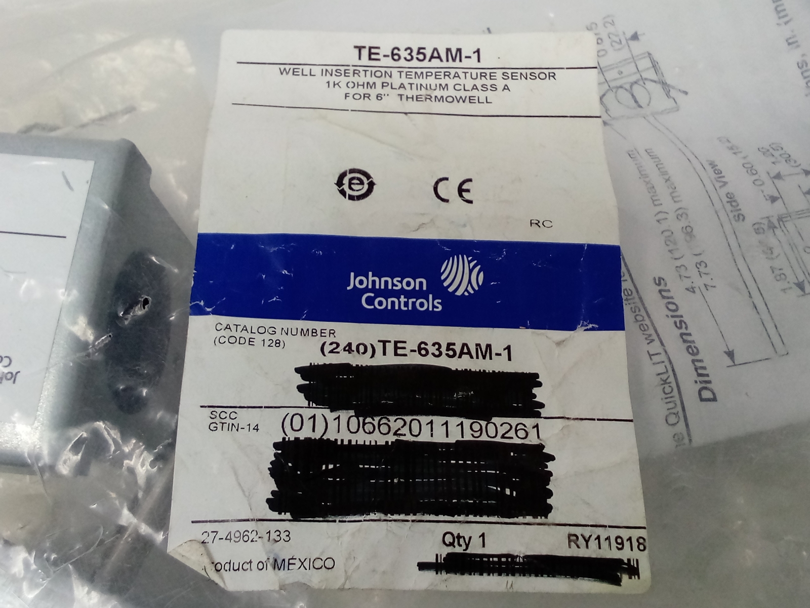 Duct Probe or Well Insertion Temperature Sensor TE-6300M Series