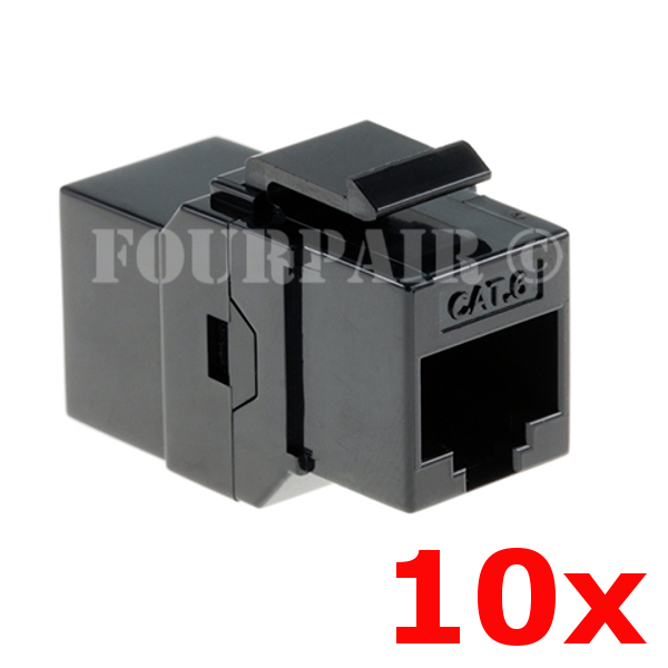 10 Pack - CAT6 Inline Coupler Keystone RJ45 Female Snap-In Jack Insert - Black