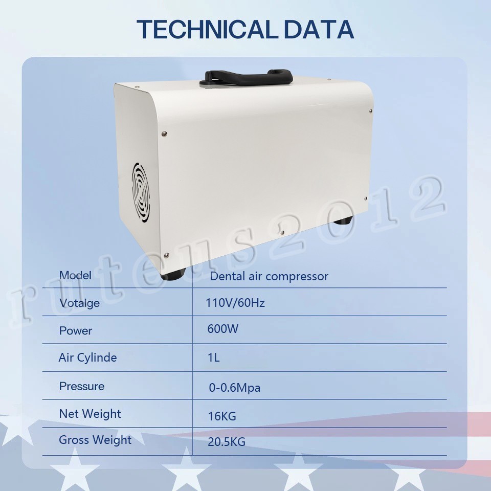 FDA CE Portable Dental Mobile Silent Oil-Free Air Compressor 1L Air Tank