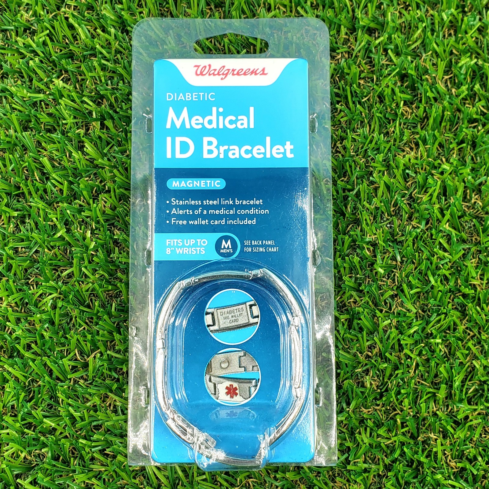 Walgreens Diabetic Medical ID Bracelet (Stainless Steel) Magnetic (Mens L/XL 8")